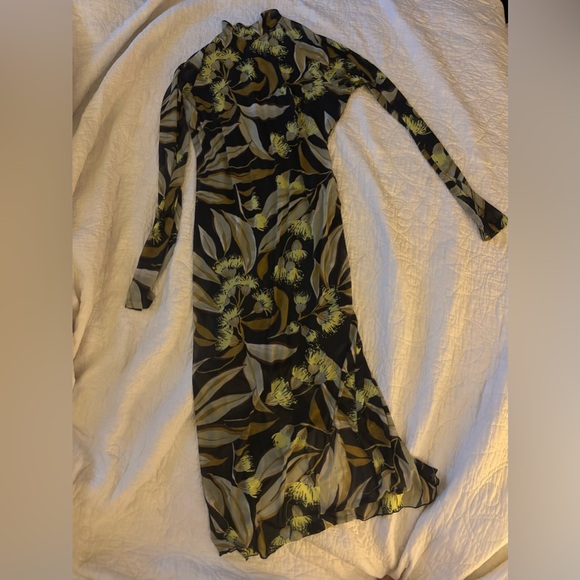 Anthropologie Long-Sleeve Mock-Neck Printed Slim Midi Dress - Picture 2 of 9